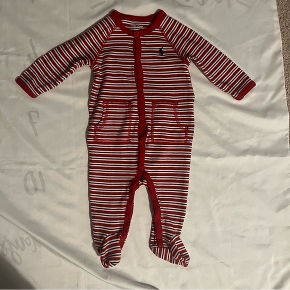 Ralph Lauren Long Sleeve Striped Footed Coverall in Red Multi Size 6 Months - Picture 3 of 15